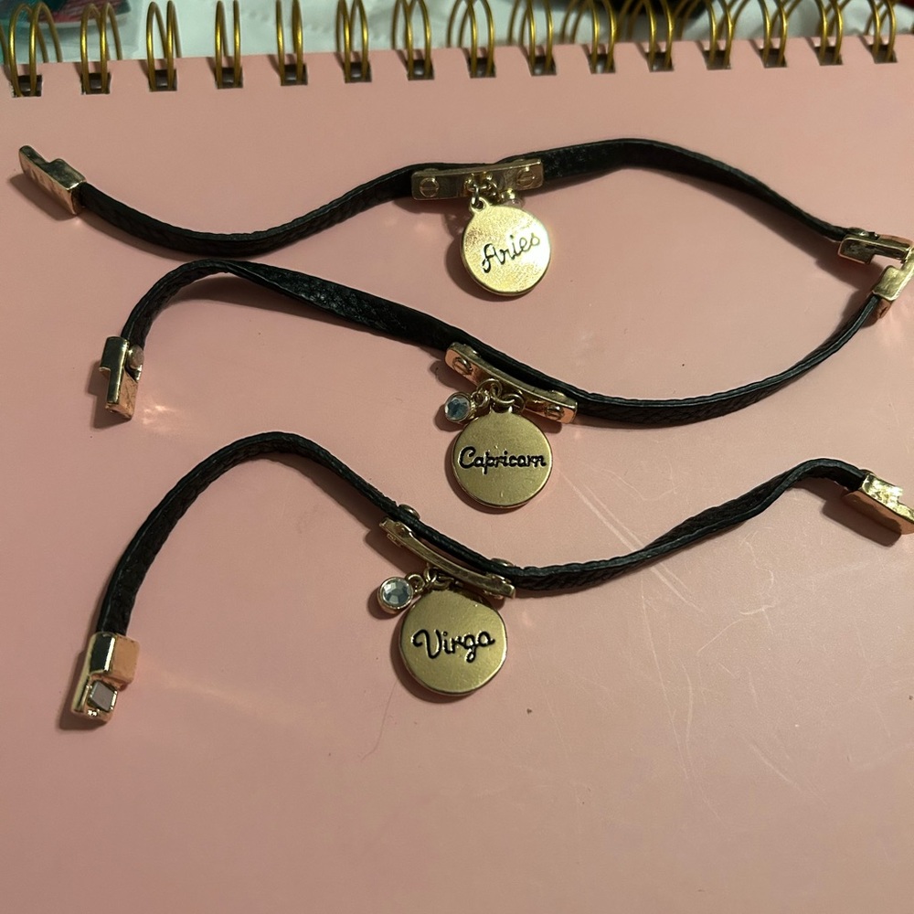 Zodiac Charm Black Bracelet Set